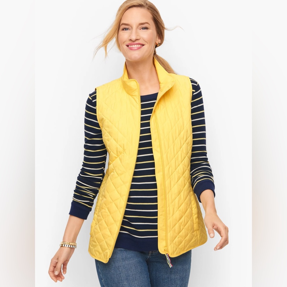 Weatherproof Yellow Quilted Vest with High Collar - Blue Interior Hiking Active